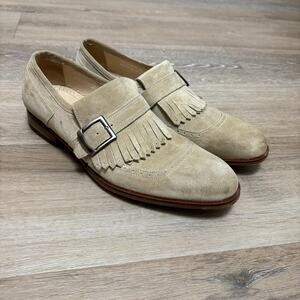 Paul Fredrick Italian Suede Tan Slip-On Loafers Men's Dress Shoes Size 9.5